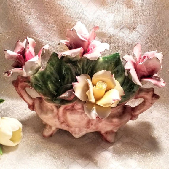 Capodimonte Large Rose Centerpiece Ideal For Weddings Or Special Occasions Elegant Rose Floral With Leaves Always FREE Domestic SHIPPING