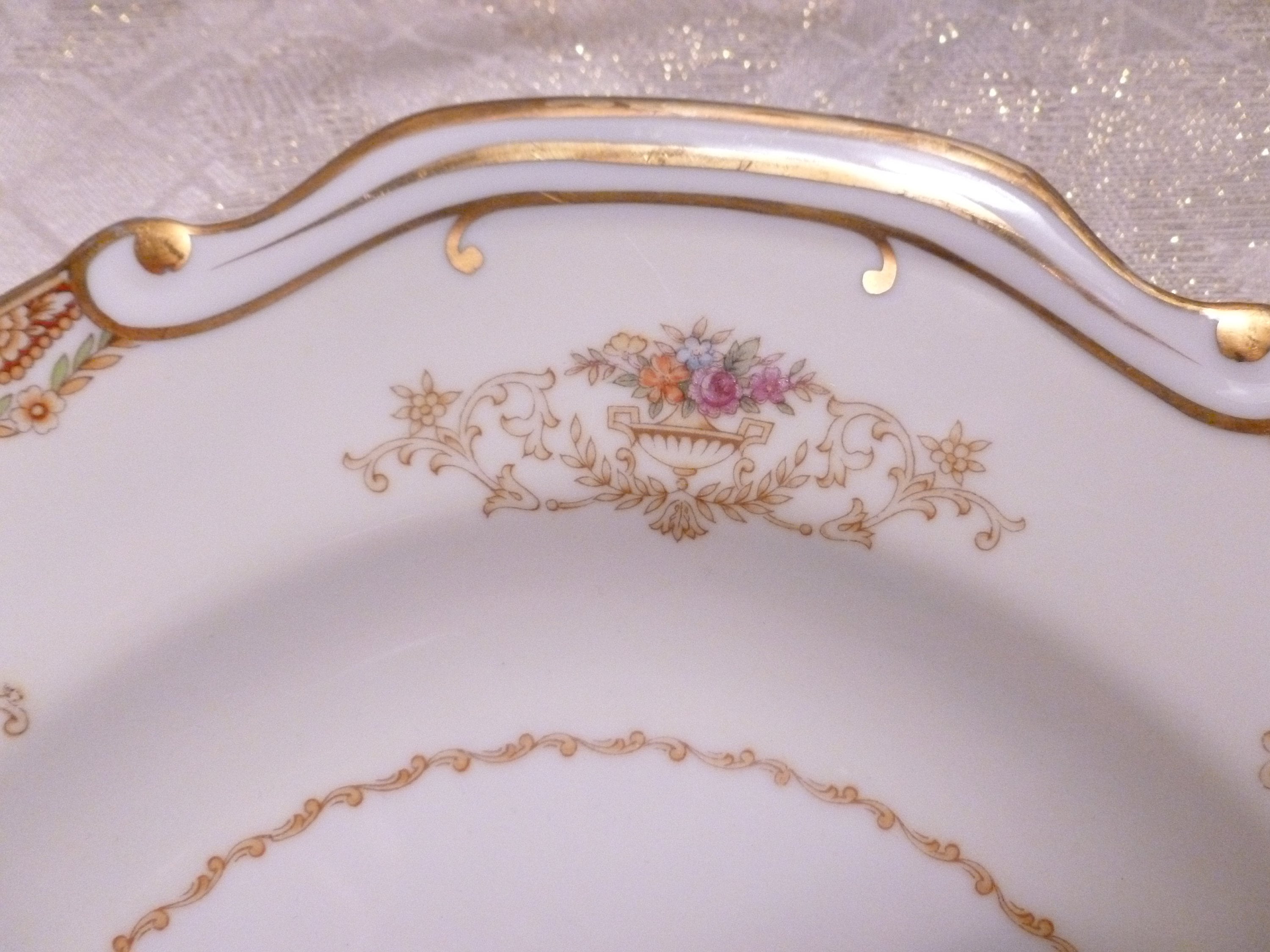 Vintage Fuji China Large Serving Platter Beautiful Floral And Urn Trim