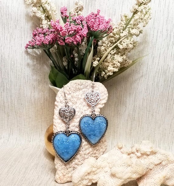 Earrings By Carmel Collectibles In A Beautiful Denim Matching Sweetheart Jewelry Original Design Ideal Gift FREE Domestic SHIPPING