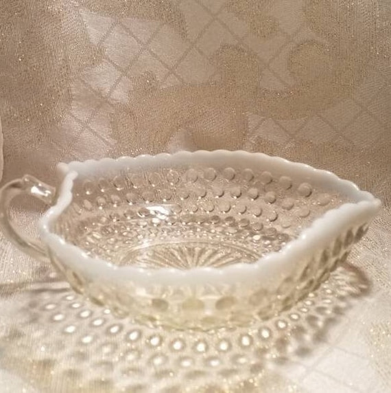 White Rimmed Clear Heart Dish With Finger Tip Handle Ideal Wedding Gift Perfect For Candy Nuts Or Berries Always FREE Domestic SHIPPING