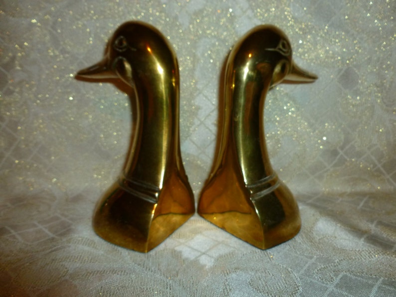 Brass Tall Duck Head Bookends Felt Bottoms Classic Style Etsy
