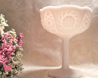 Vintage Milk Glass Compote With An Exceptional Detail Of Cut Designs Sawtooth Edge Ideal Elegant Wedding Gift Always FREE Domestic SHIPPING