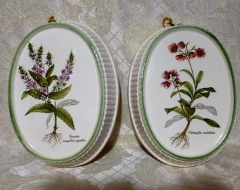 Vintage Porcelain Molds Pretty Herb Design Beautiful Colorful Botany Display With Latin Botanical Plant Names FREE Domestic SHIPPING