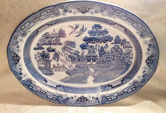 Classic Blue Willow Large Turkey Platter Beautiful Blue And White Elegant Blue Willow Design Always FREE Domestic SHIPPING