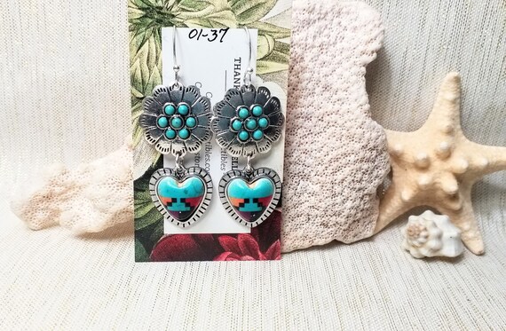 Earrings Handcrafted Turquoise Style Hearts And Conch Western Design Buy Any Two Pair Get Third Pair Free And Always FREE Domestic SHIPPING