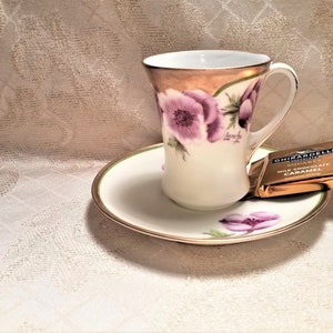 Demittase Cup And Saucer PT Bavaria Tirschenreuth Factory Bone China  1927 Handpainted by LaRoche So Pretty Always FREE Domestic SHIPPING