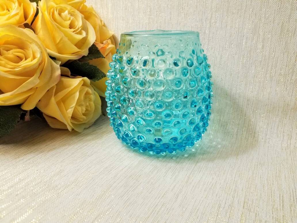 Hobnail Design Handcrafted Vintage Rose Bud Vase Beautiful Teal Blue