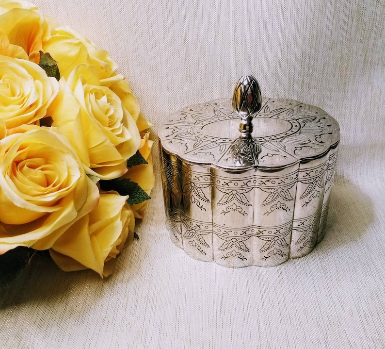 Jewelry Box With Lid Godinger Silverplated Etched Design And Burgundy Velvet Lining Exceptional Vintage Gift Always FREE Domestic SHIPPING