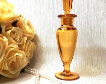 Vintage New Martinsville Amber Glass Perfume Bottle with Stopper