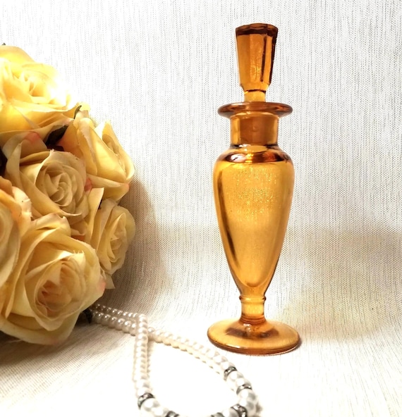 New Martinsville West Virginia Vintage Amber Glass Perfume Or Tincture Bottle And Stopper Marked Bottom Always FREE Domestic SHIPPING