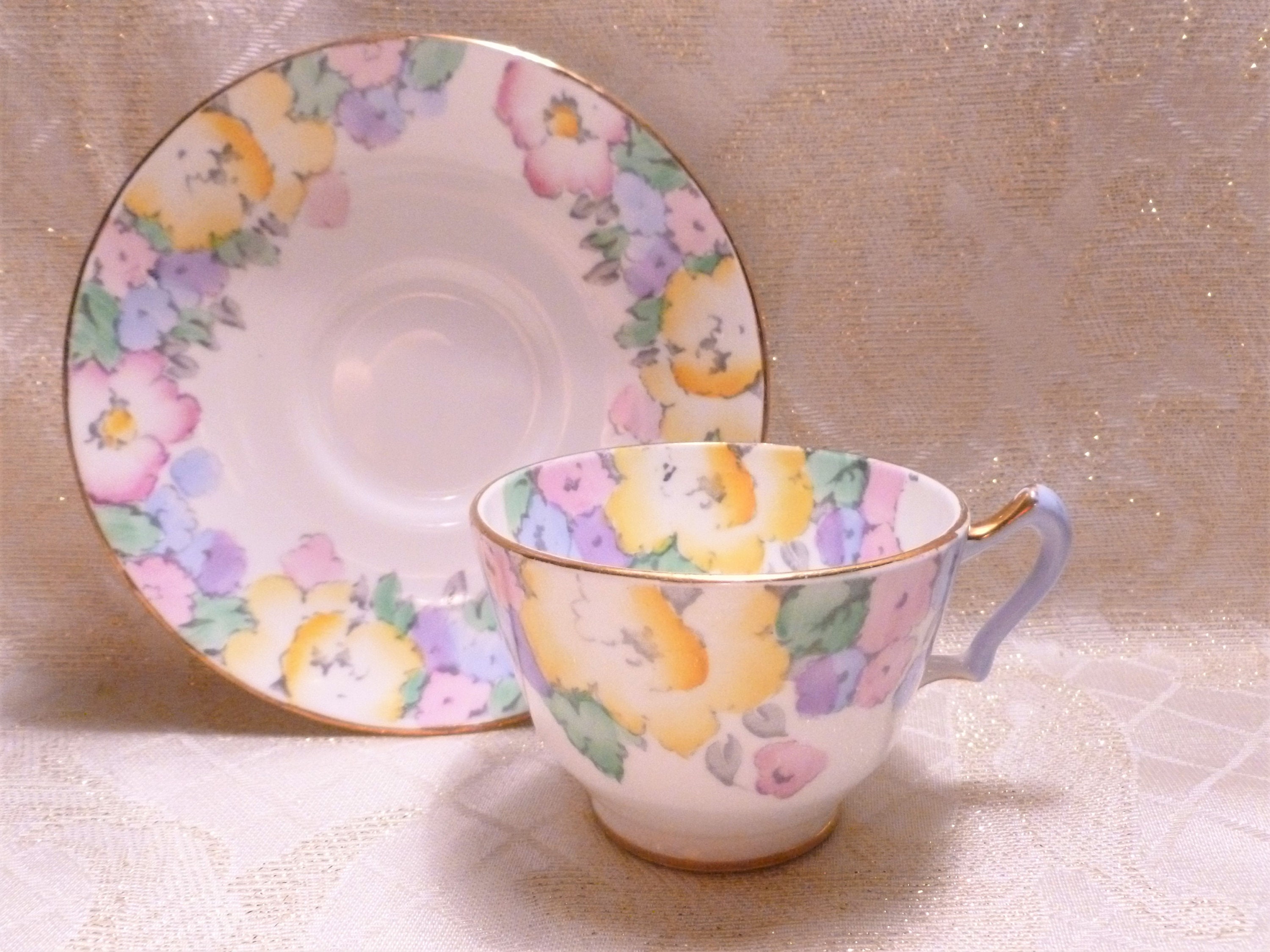 Crown Staffordshire England Fine Bone China Vintage Demitasse Cup Floral With Gold Trim Crown Staffordshire England Fine Bone China Vintage Demitasse Cup Floral With Gold Trim