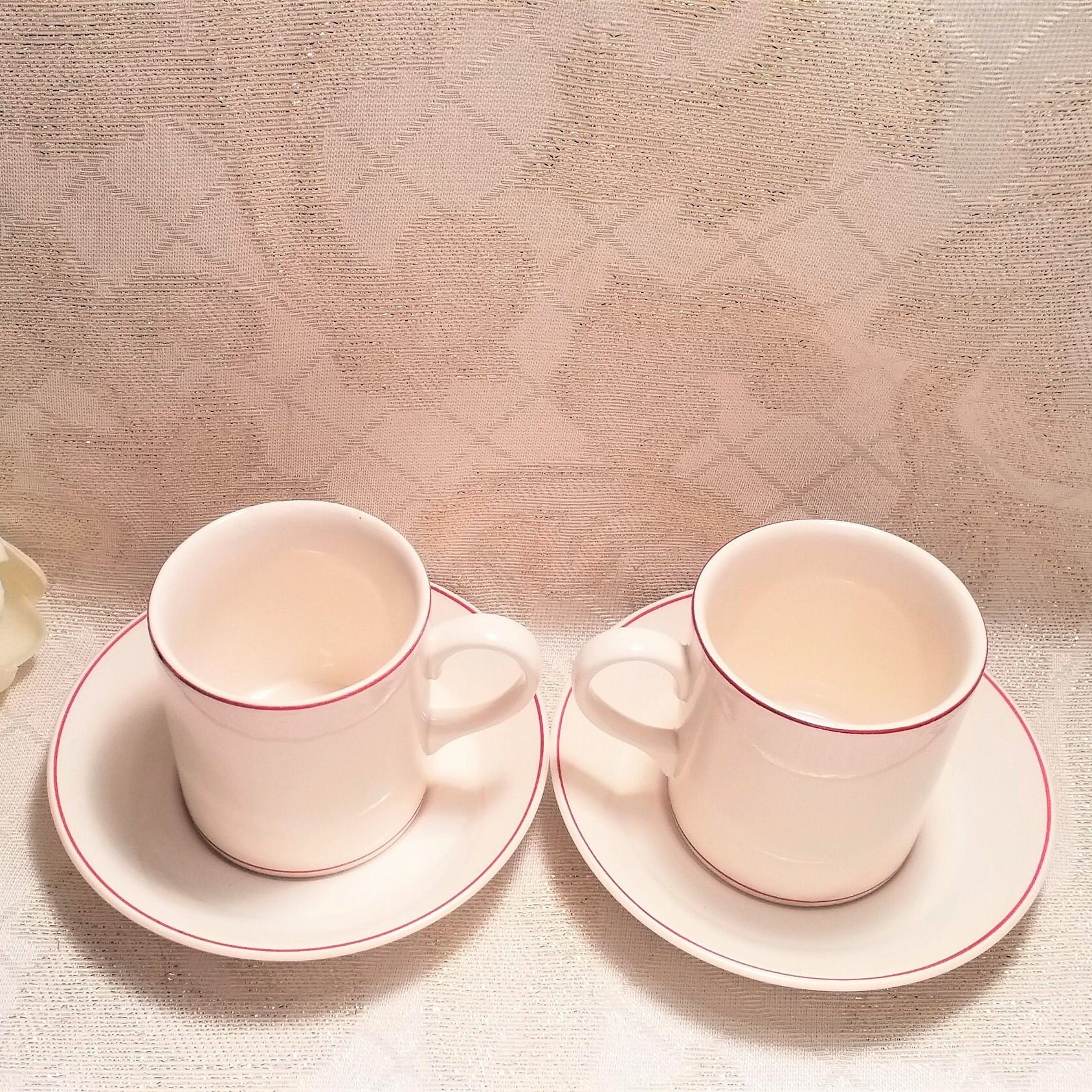 Porcelain Set of Two Espresso Cups and Saucers