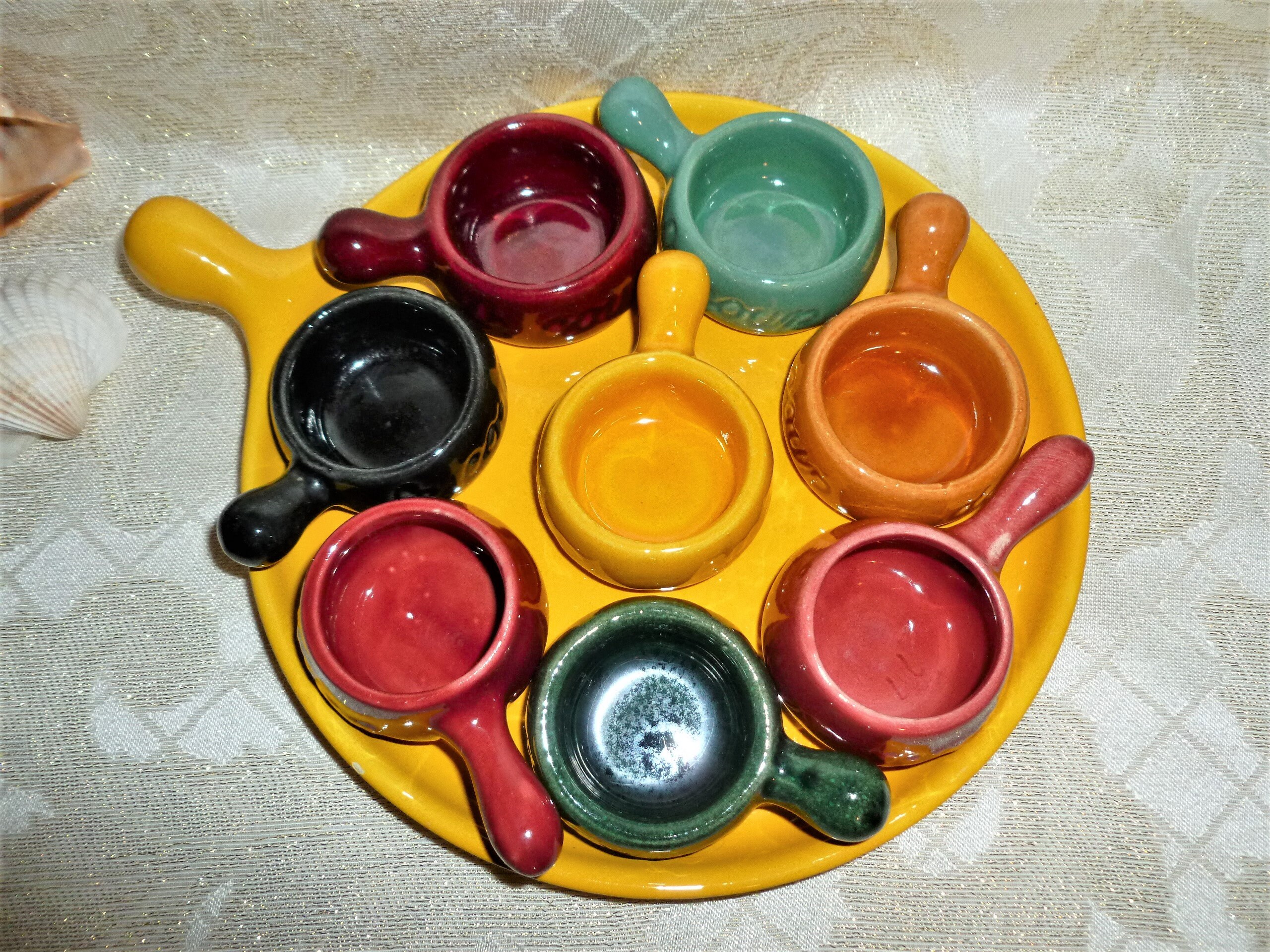 Vintage Escargot Dishes With Serving Tray Colorful Design Small