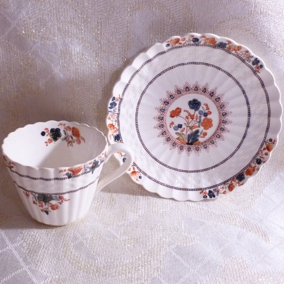 Copeland Vintage Mandalay Small Demitasse/Espresso Cup And Saucer Floral Basket Weave French Country Hallmarked FREE Domestic SHIPPING