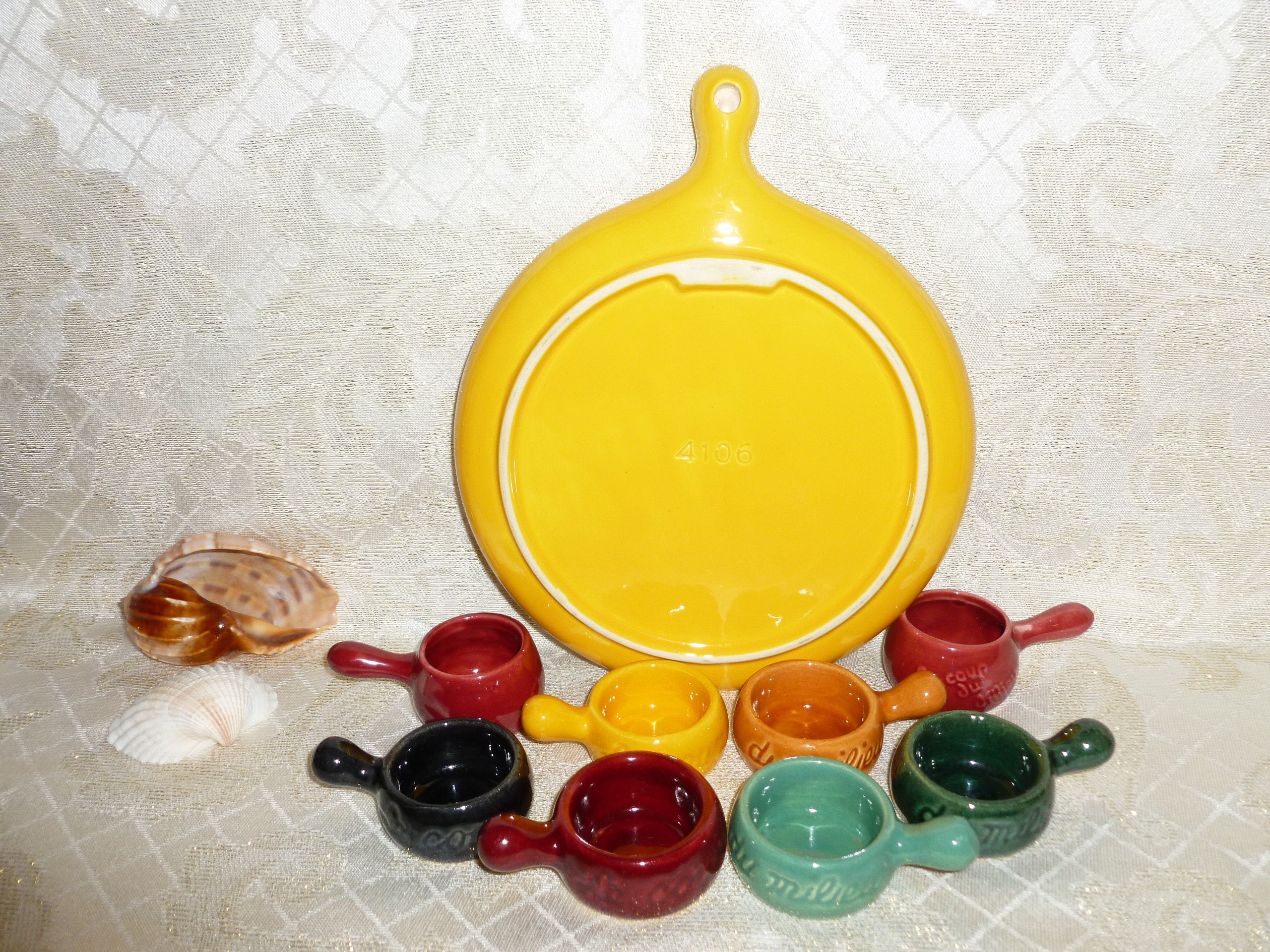 Vintage Escargot Dishes With Serving Tray Colorful Design Small