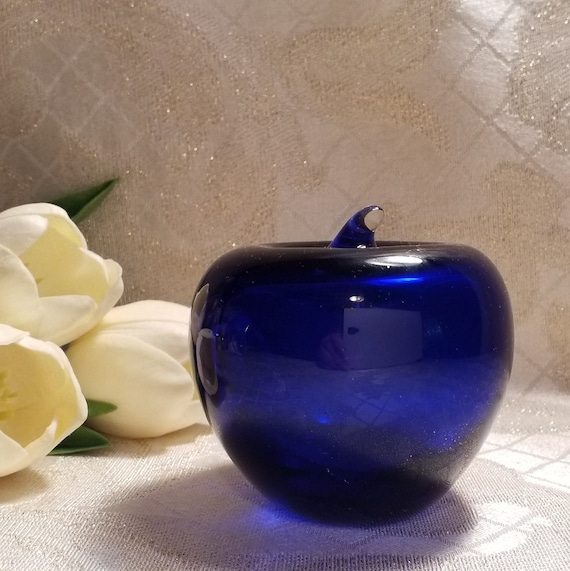Cobalt Glass Handcrafted Apple Paperweight Exceptional Gift For Weddings Or Special Occasions Beautiful Color Always FREE Domestic SHIPPING