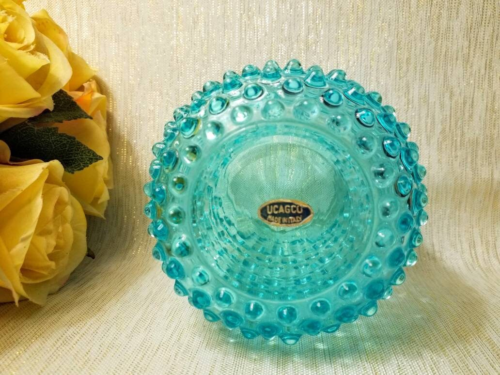 Hobnail Design Handcrafted Vintage Rose Bud Vase Beautiful Teal Blue