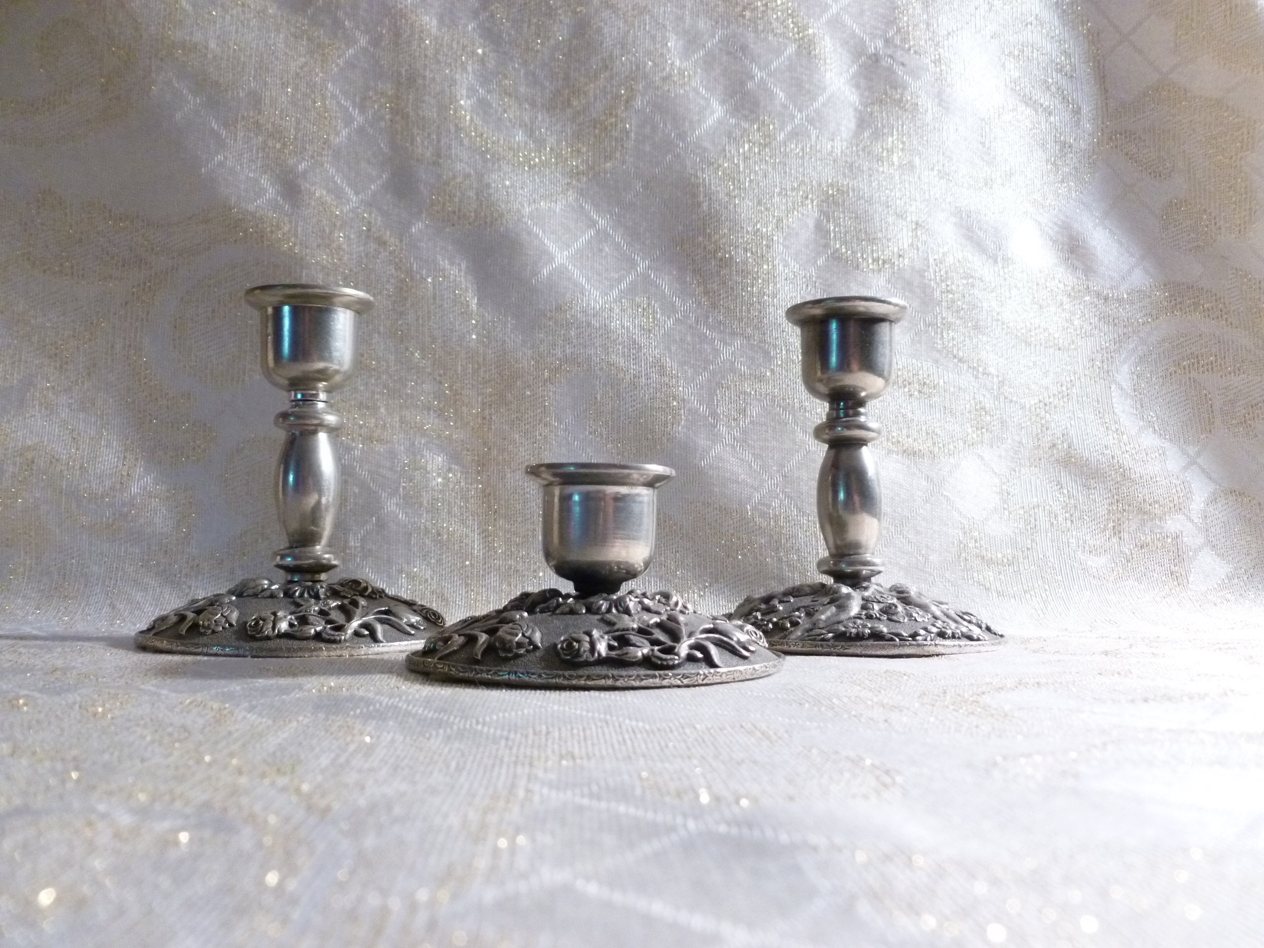 Pewter Candlestick Holders Victorian Style Pattern Heritage Metalworks