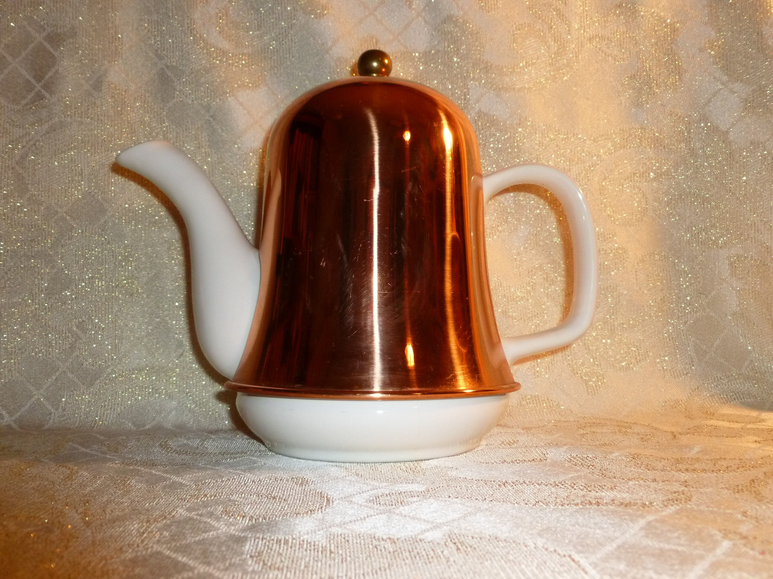 Vintage Tall White Teapot And Lid Four Cup Capacity With Insulated