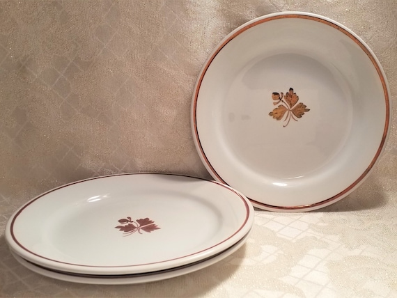 Antique 1897 Alfred Meakin Copper Trim Tea Leaf Ironstone China Luncheon Salad Or Dessert Plates Set Of Three Always FREE Domestic SHIPPING