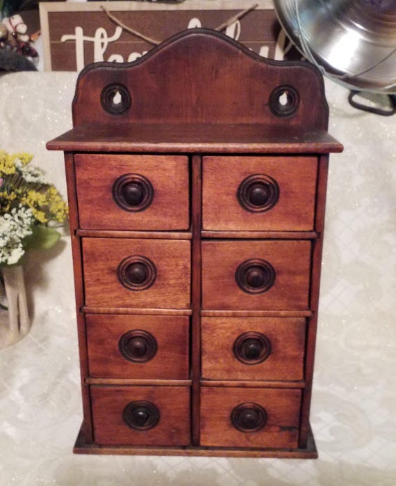 Antique Farmhouse Spice Chest Eight-Drawer Wooden Cabinet, 1920s Exceptional Display Always FREE Domestic SHIPPING