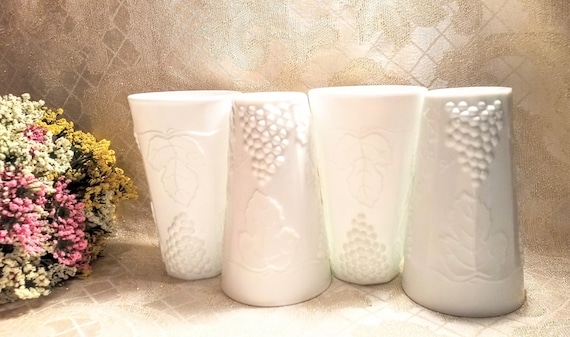 Vintage Indiana Glass Tumblers, Harvest Grape Milk Glass, Set of 4