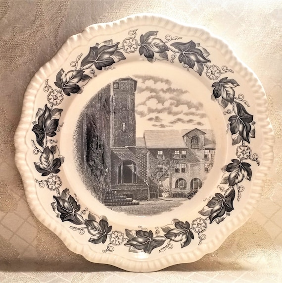Northwestern University Men's Quadrangle Portrait 1932 Black And White With Ivy Border Copeland Spode England Always FREE Domestic SHIPPING