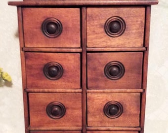 Antique Farmhouse Spice Chest, Eight-Drawer Wooden Cabinet, 1920s