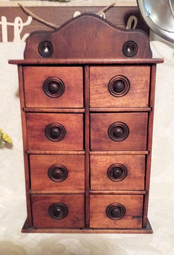 Antique Farmhouse Decor Wooden Spice Chest With Eight Drawers 1800-1900s Every Fine Kitchen Accessory Always FREE Domestic SHIPPING