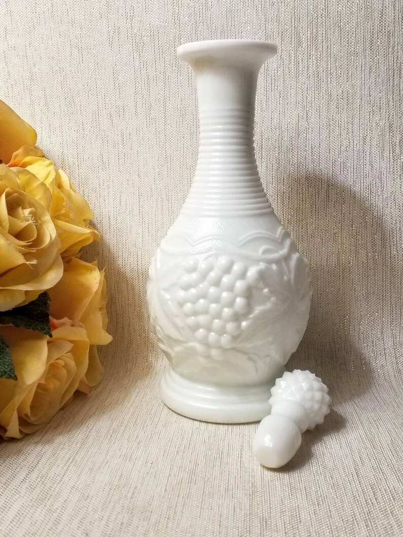 Beautiful Imperial Milk Glass Cruet With Stopper Niagara Grape Etsy