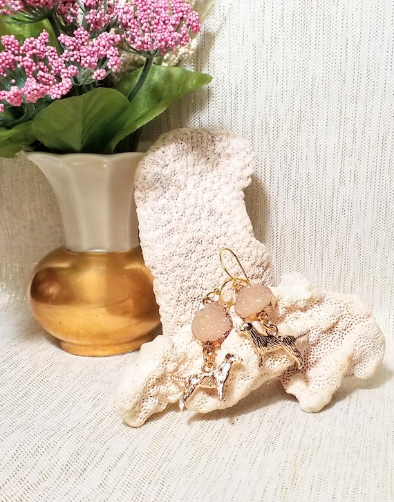 Earrings Handcrafted Beautiful Style With Your Pet In Mind Original Faux Off White Druzzy And Golden Retriever Charms FREE Domestic SHIPPING