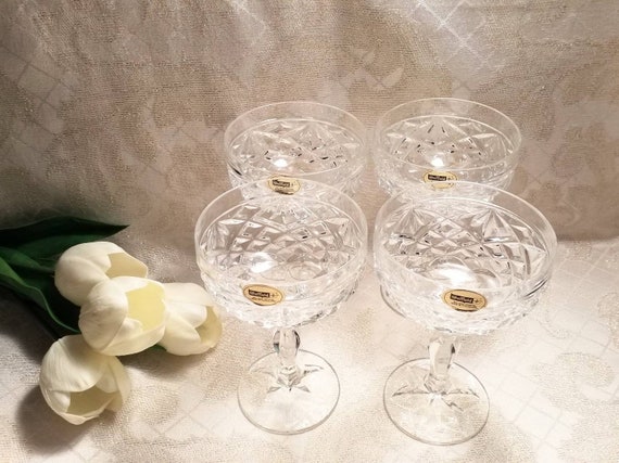 Sheffield Crystal Champagne Glasses Elegant Four Wedding Or Special Occasion Glassware Original Stickers Always FREE Domestic SHIPPING