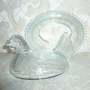 Vintage Hen On Nest Candy Dish Indiana Glass Candlewick Style Design Detailed In Clear Glass Decor Excellent Gift FREE Domestic SHIPPING