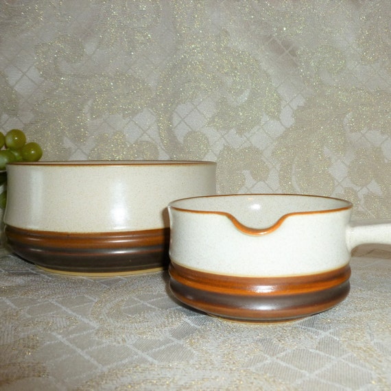 Vintage Denby Quality Ironstone England Sauce Pan 2 1/2 Tall 4 1/2 Wide And Large Bowl 3 1/2 Tall 7 1/4 Wide Always FREE Domestic SHIPPING