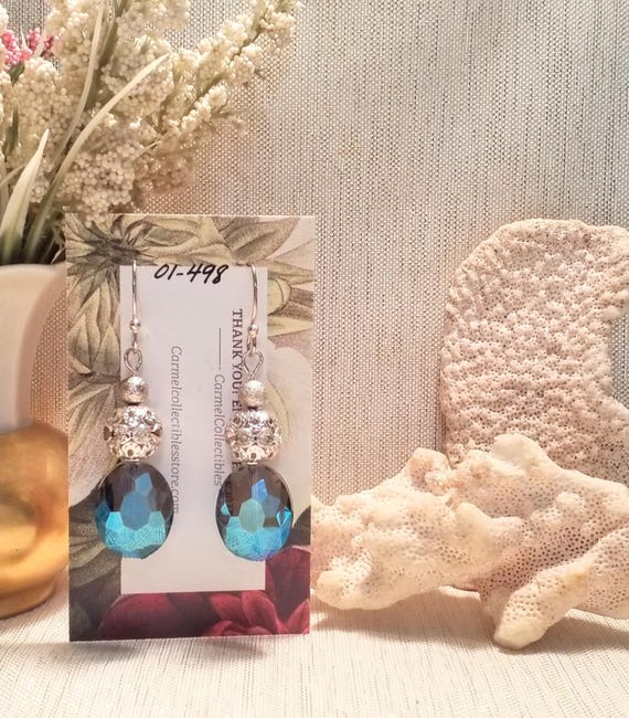 Earrings Handcrafted Gorgeous Silverplated Components With Beautiful AB Crystal Blue Ovals Always FREE Domestic SHIPPING
