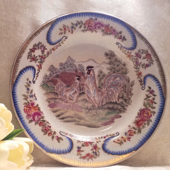 Farmhouse Chicken Plate For Display Only Holes In Back For Hanging Exceptional Detail Vintage Glazing Design Always FREE Domestic Shipping