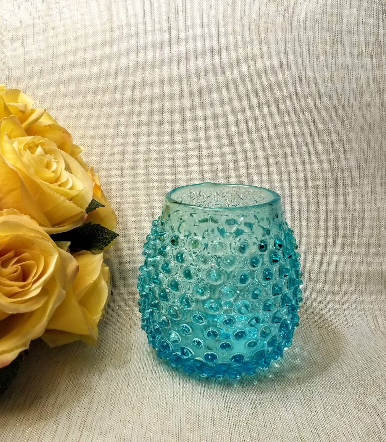 Hobnail Design Handcrafted Vintage Rose Bud Vase Beautiful Teal Blue Made In Italy Ucagco Brand