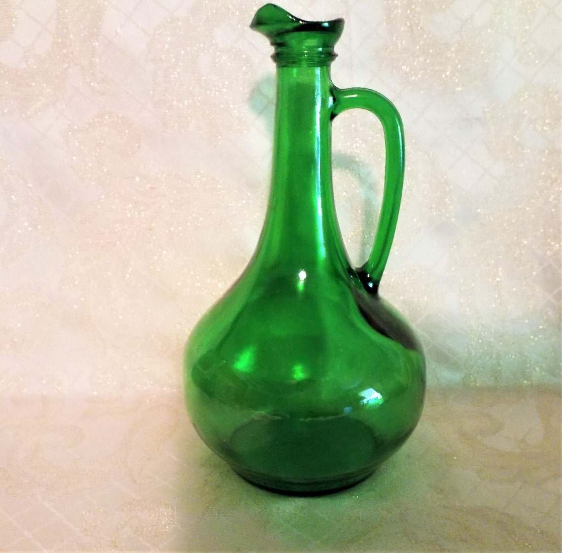 Green Glass Bottle Pour Spout With Handle 1.5 Liter Bottle Etsy