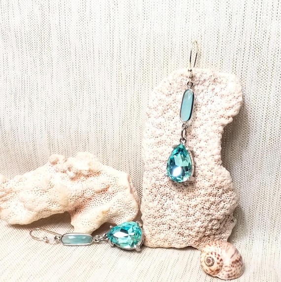 Earrings By Carmel Collectibles Handcrafted Beautiful Elegant Baby Blue Rhinestones Daytime Or Evening Always FREE Domestic SHIPPING