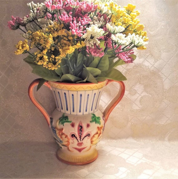 Vintage Vase With An Interesting Traditional Design A Dragon And Fleur-de-lis With Colorful Detail Always FREE Domestic SHIPPING