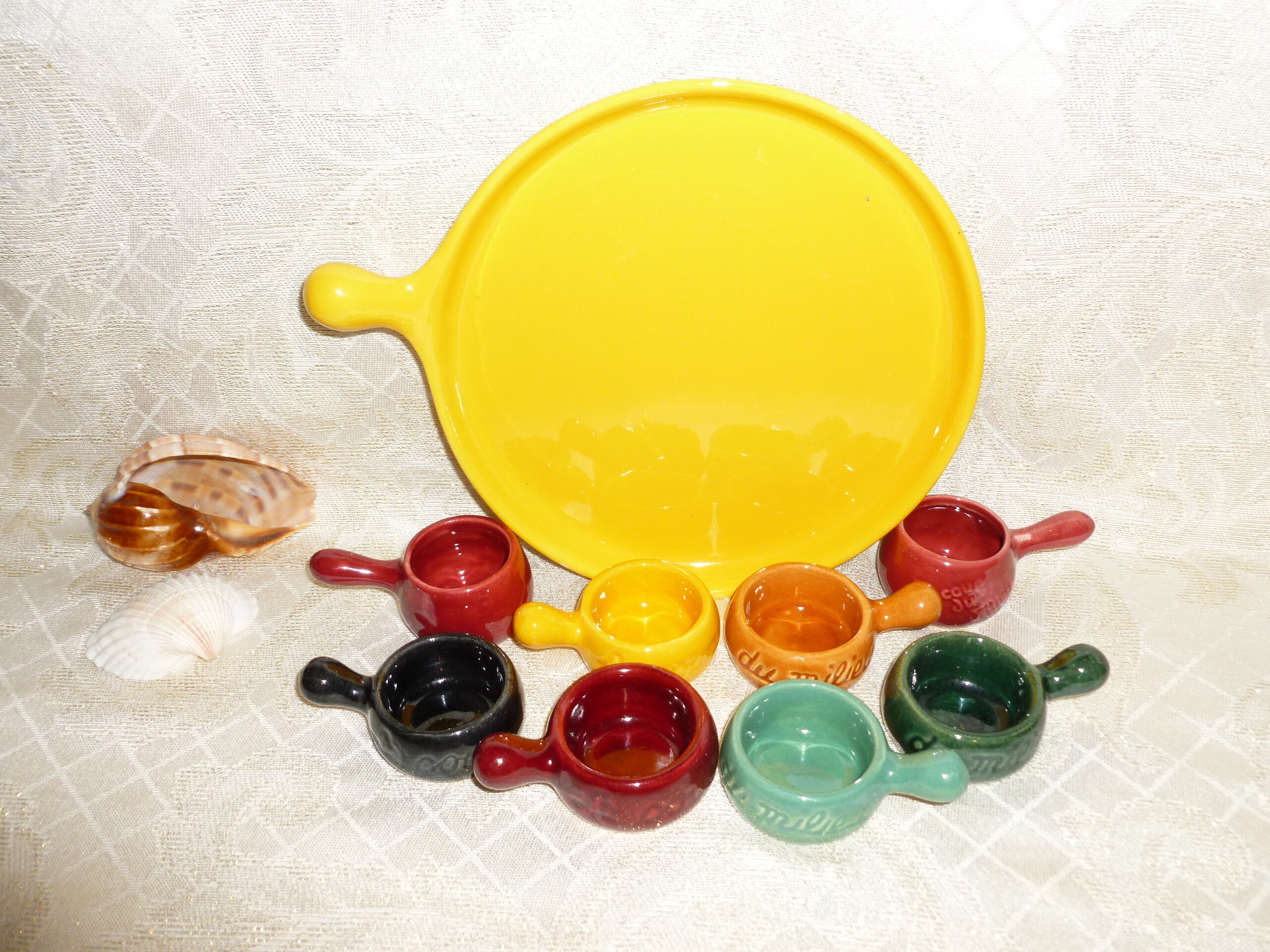 Vintage Escargot Dishes With Serving Tray Colorful Design Small