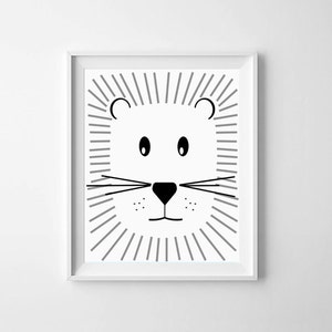 Illustration, Nursery printable, Baby Lion, Black and White Nursery Art, Downloadable Print, monochromatic art, monochrome print, wall decor