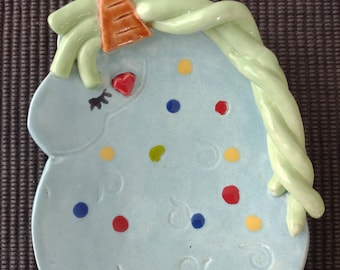 Unicorn Jewelry Dish, Handmade, Hand painted, Ceramic, Children's Dish, Blue