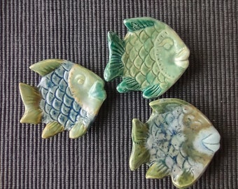 Three Little Fishes- Set of 3 Ring Dishes, Jewelry Dishes, Handmade, Hand painted, Ceramic, Fish