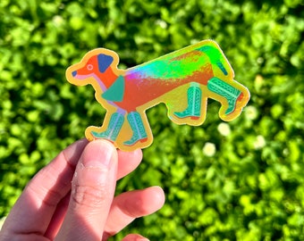 Cowboy Dachshund, Weiner Dog in Boots Holographic Vinyl Sticker - Puppy, Clothing, Gift, Love, Texas, Southern, Hot Dog, YEE HAW!