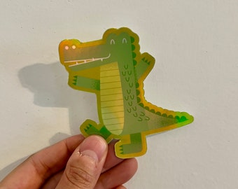 Happy Alligator 3'' Holographic Sticker, Louisiana, Swamp, Bayou, Crocodile, Cute
