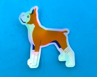 Boxer Dog in Tube Socks Holographic Vinyl Sticker - Puppy, Clothing, Gift, Love