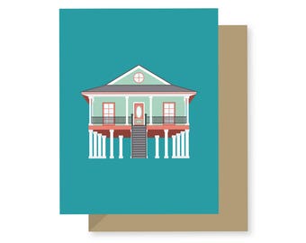 Elevated House Style, Historic Building Architecture Coastal Lakefront Pontchartrain Louisiana, New Orleans Greeting Card