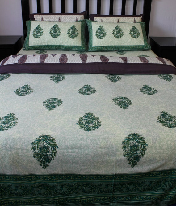 Green Purple White Twin Xl Dorm Bed Duvet Cover Set 100 Etsy