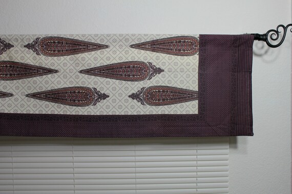 Deep Purple And Light Beigh 100 Cotton Washable Valance 14 X 100 Hand Printed Bright Color For Bedroom Or Any Room Girls Dorm Room Window